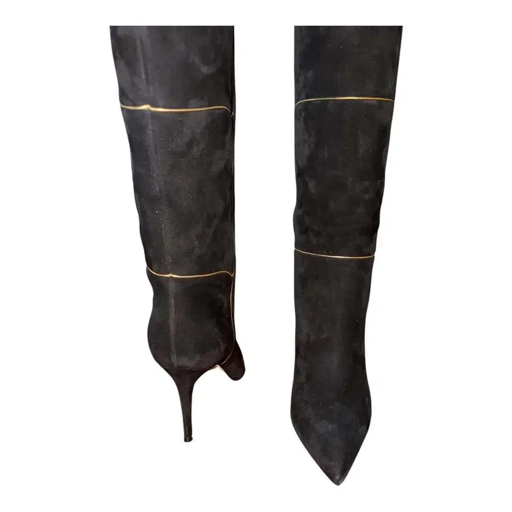 Gianvito Rossi Clarice 85Metallic Leather-Trimmed Suede Over-The-Knee Boots Sz40